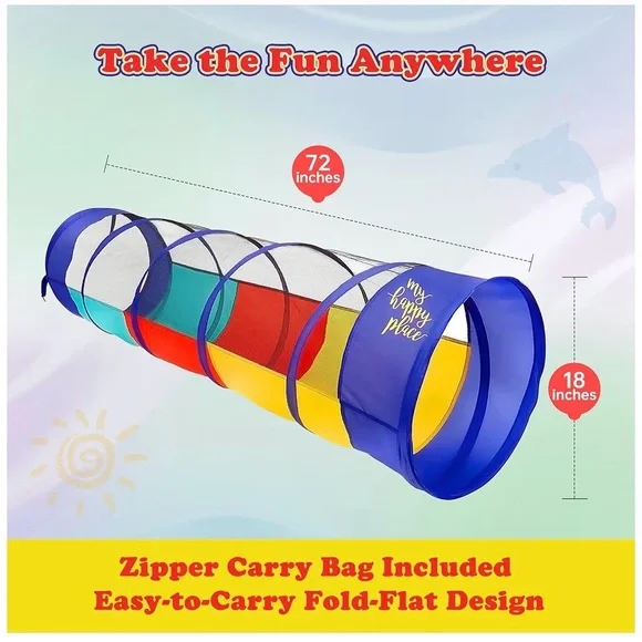 Kiddey Play Tunnel for Kids Crawl Tunnels w/ See Through Sides Outdoor & Indoor - Picture 7 of 8